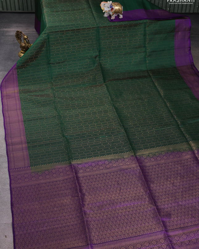 Pure soft silk saree green and violet with allover zari weaves and zari woven border