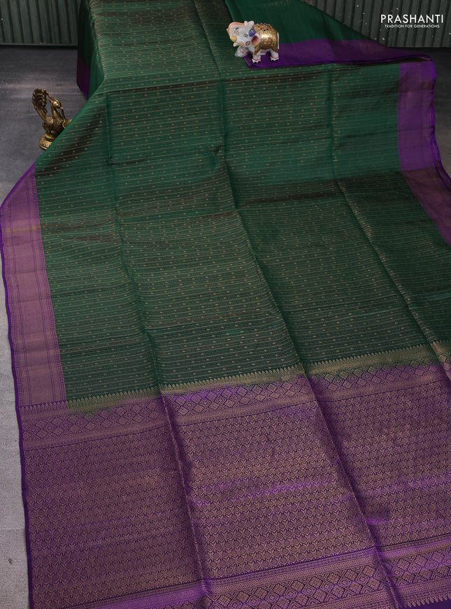 Pure soft silk saree green and violet with allover zari weaves and zari woven border