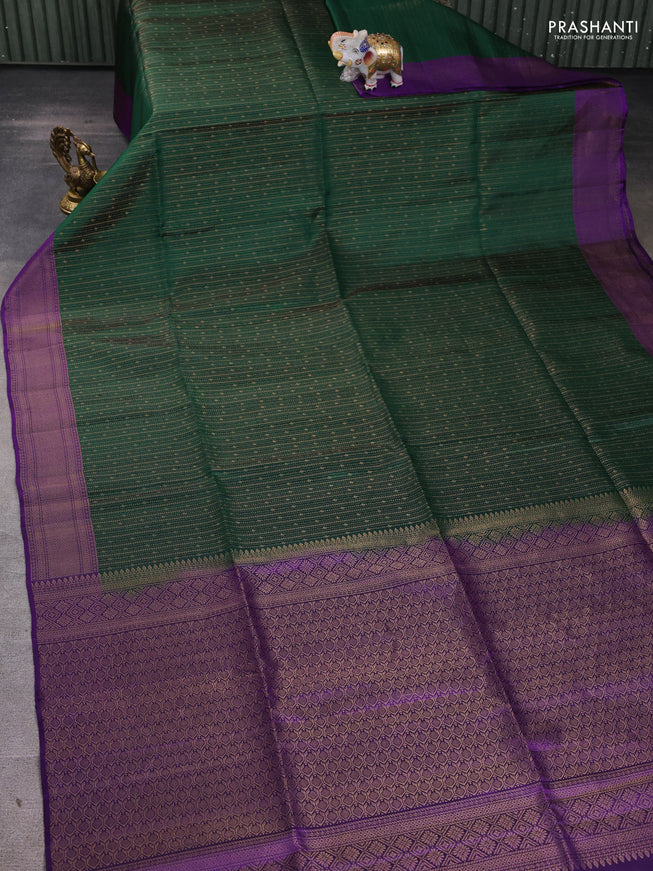 Pure soft silk saree green and violet with allover zari weaves and zari woven border
