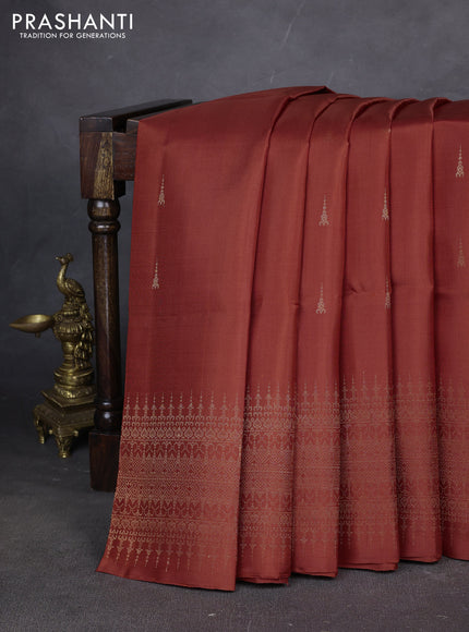 Pure soft silk saree rustic orange with zari woven buttas and zari woven border