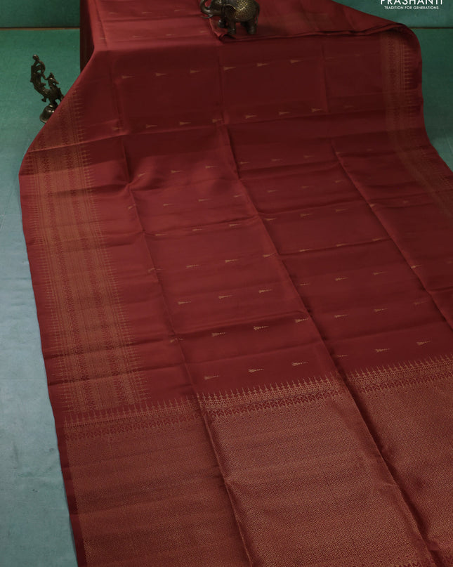 Pure soft silk saree rustic orange with zari woven buttas and zari woven border