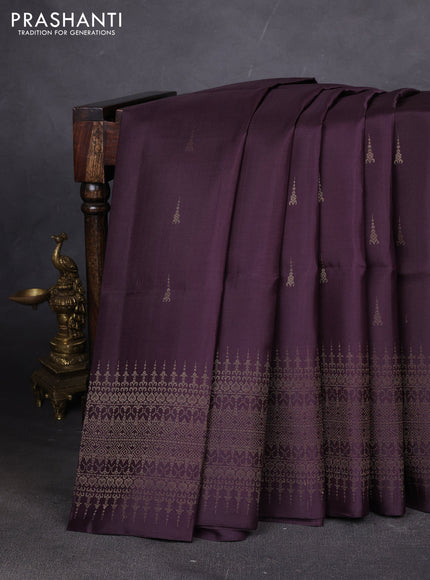 Pure soft silk saree deep jamun with zari woven buttas and zari woven border