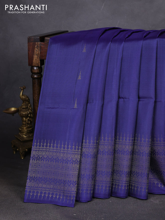 Pure soft silk saree blue with zari woven buttas and zari woven border
