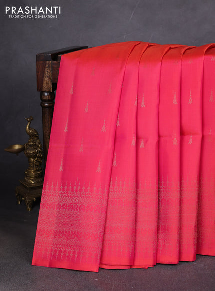 Pure soft silk saree dual shade of pinkish orange with zari woven buttas and zari woven border
