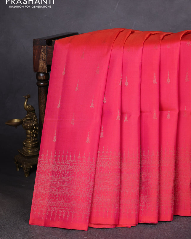 Pure soft silk saree dual shade of pinkish orange with zari woven buttas and zari woven border