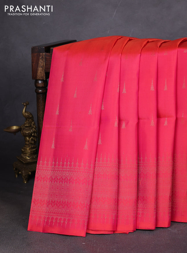 Pure soft silk saree dual shade of pinkish orange with zari woven buttas and zari woven border