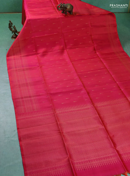 Pure soft silk saree dual shade of pinkish orange with zari woven buttas and zari woven border