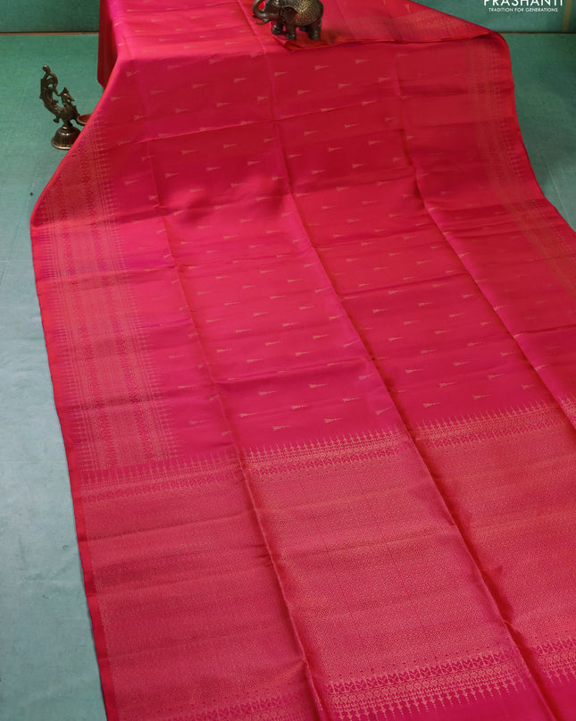 Pure soft silk saree dual shade of pinkish orange with zari woven buttas and zari woven border