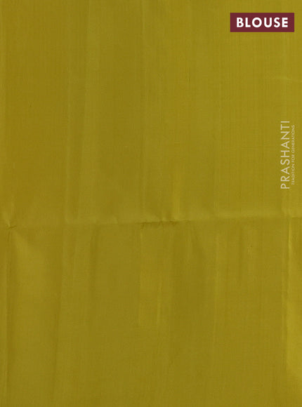 Pure soft silk saree mild peach and lime yellow with allover zari weaves in borderless style