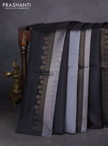 Pure soft silk saree grey and blacl with allover zari weaves in borderless style
