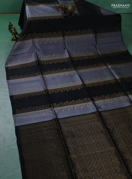 Pure soft silk saree grey and blacl with allover zari weaves in borderless style