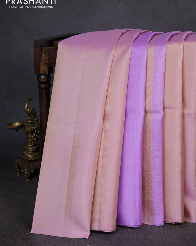 Pure soft silk saree lavender and sandal with allover zari weaves in borderless style