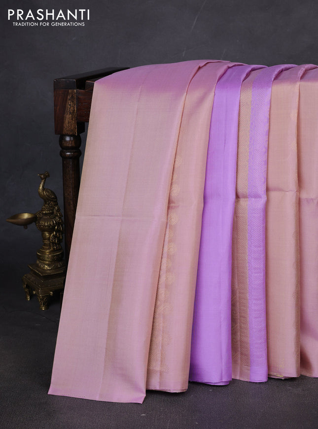 Pure soft silk saree lavender and sandal with allover zari weaves in borderless style