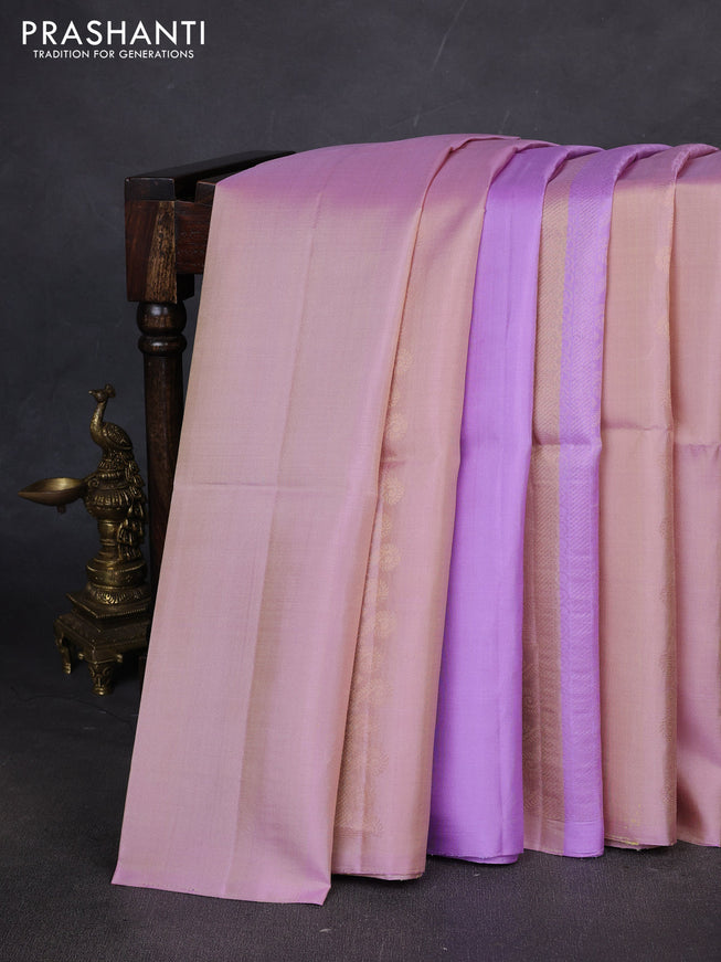 Pure soft silk saree lavender and sandal with allover zari weaves in borderless style