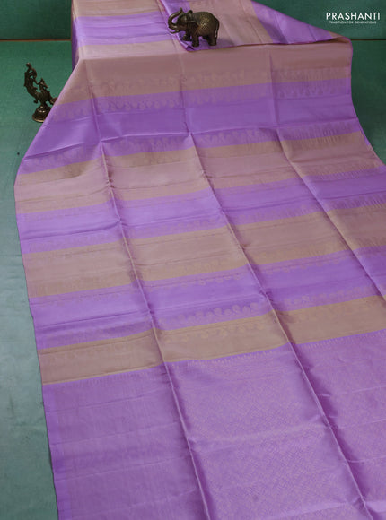 Pure soft silk saree lavender and sandal with allover zari weaves in borderless style