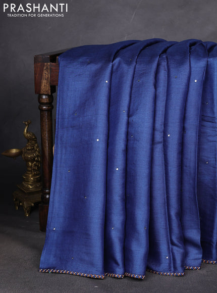 Pure tussar silk saree blue with allover embroided work and embroided border