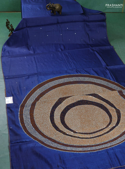 Pure tussar silk saree blue with allover embroided work and embroided border