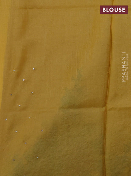Pure tussar silk saree Yellow with allover floral prints & pita work and embroided border