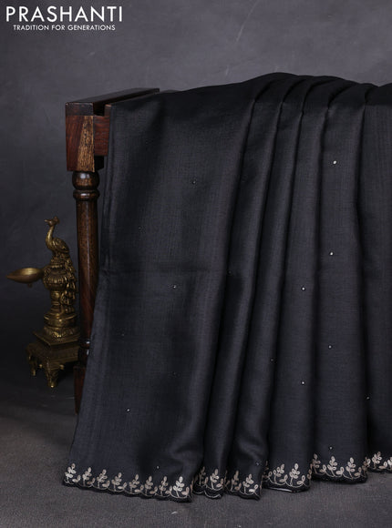 Pure tussar silk saree black with allover mirror work and embroidery border