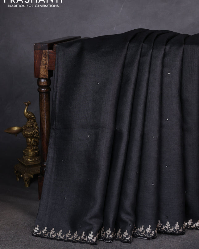 Pure tussar silk saree black with allover mirror work and embroidery border