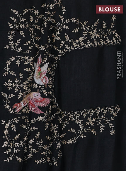 Pure tussar silk saree black with allover mirror work and embroidery border