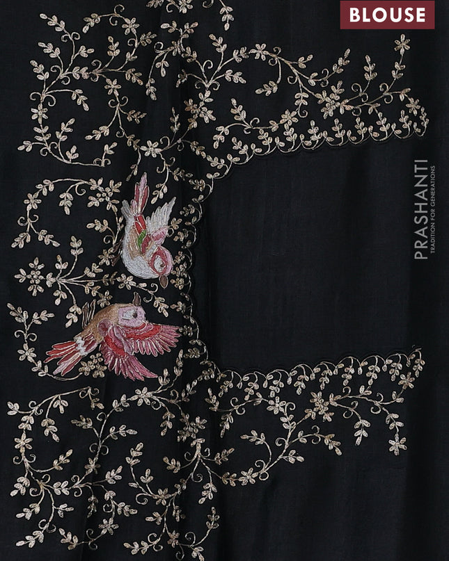 Pure tussar silk saree black with allover mirror work and embroidery border