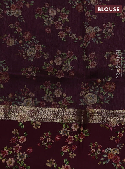 Pure Tussar silk saree deep maroon with zari woven buttas and zari woven floral printed border