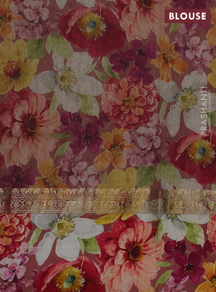 Pure Tussar silk saree rust shade with zari woven buttas and zari woven floral printed border