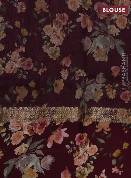 Pure Tussar silk saree maroon with zari woven buttas and zari woven floral printed border
