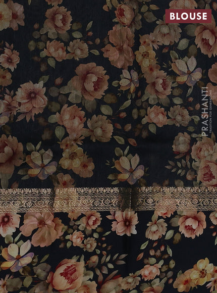 Pure Tussar silk saree black with zari woven buttas and zari woven floral printed border