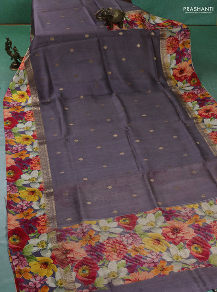 Pure Tussar silk saree pastel purple with zari woven buttas and zari woven floral printed border