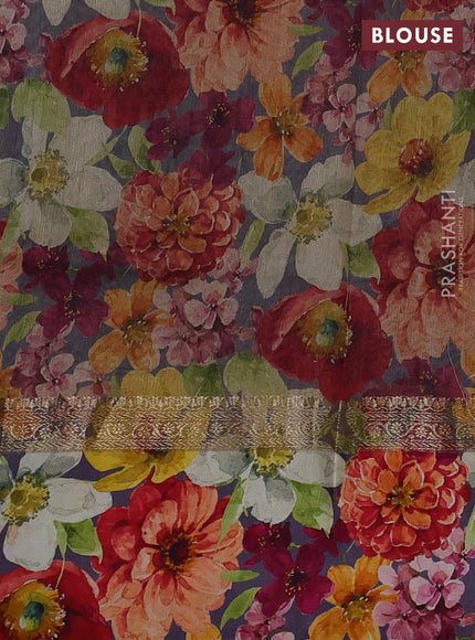 Pure Tussar silk saree pastel purple with zari woven buttas and zari woven floral printed border
