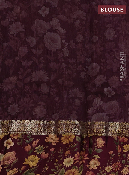 Pure Tussar silk saree deep maroon with zari woven buttas and zari woven floral printed border