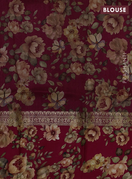 Pure Tussar silk saree magenta pink with zari woven buttas and zari woven floral printed border
