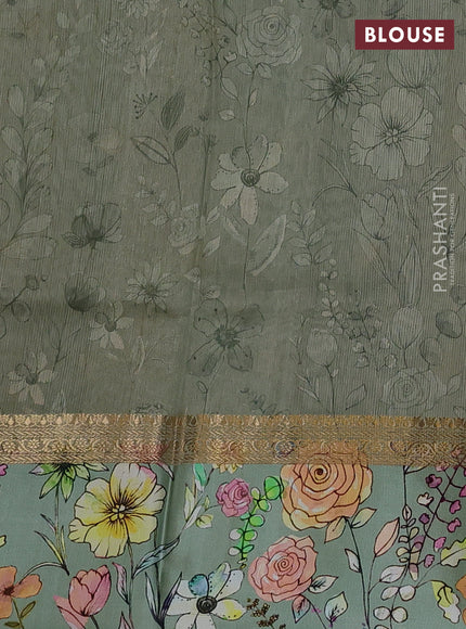 Pure Tussar silk saree elaichi green with zari woven buttas and zari woven floral printed border