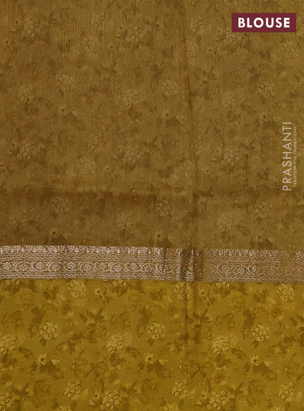 Pure Tussar silk saree mustard yellow with zari woven buttas and zari woven floral printed border