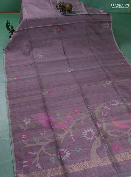 Pure Tussar silk saree pastel lavender with allover jamdhani weaves and piping border