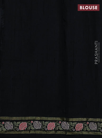 Pure dupion silk saree cs blue and black with allover zari weaves and temple design embroided border