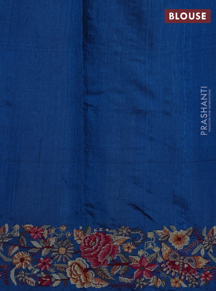 Pure dupion silk saree cs blue with allover zari weaves and zari woven embroidery border