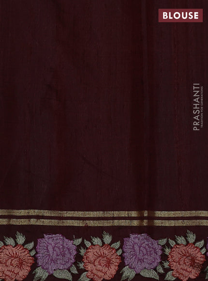 Pure dupion silk saree black and deep maroon with allover zari weaves and zari woven embroidery border