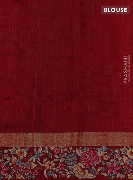 Pure dupion silk saree cs blue and maroon with plain body and zari woven embroidery border