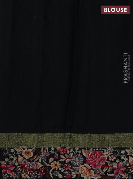 Pure dupion silk saree maroon and black with plain body and zari woven embroidery border