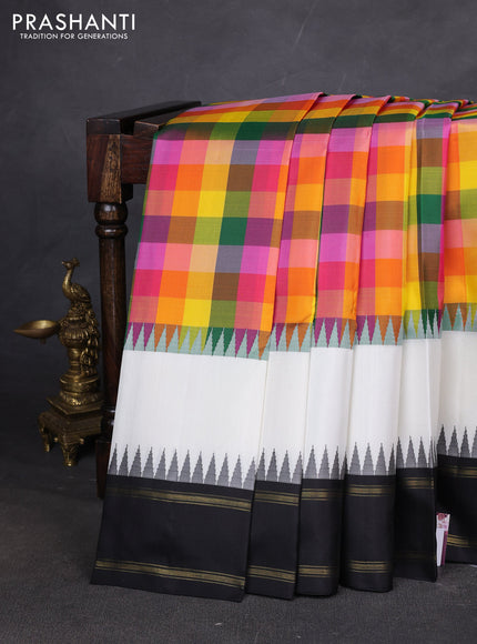 Pure kanchipuram silk saree multi colour and black with allover paalum pazhmum checks and rettapet zari woven border