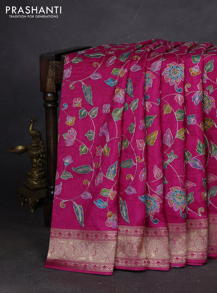 Crepe silk ssaree pink with allover mina weaves & pita work and zari woven border
