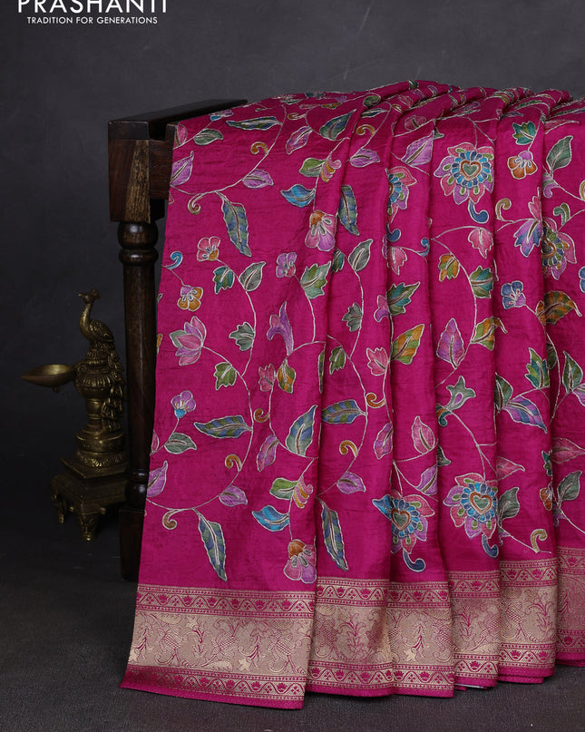 Crepe silk ssaree pink with allover mina weaves & pita work and zari woven border