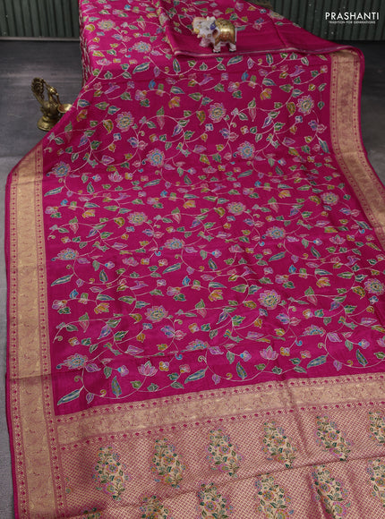 Crepe silk ssaree pink with allover mina weaves & pita work and zari woven border