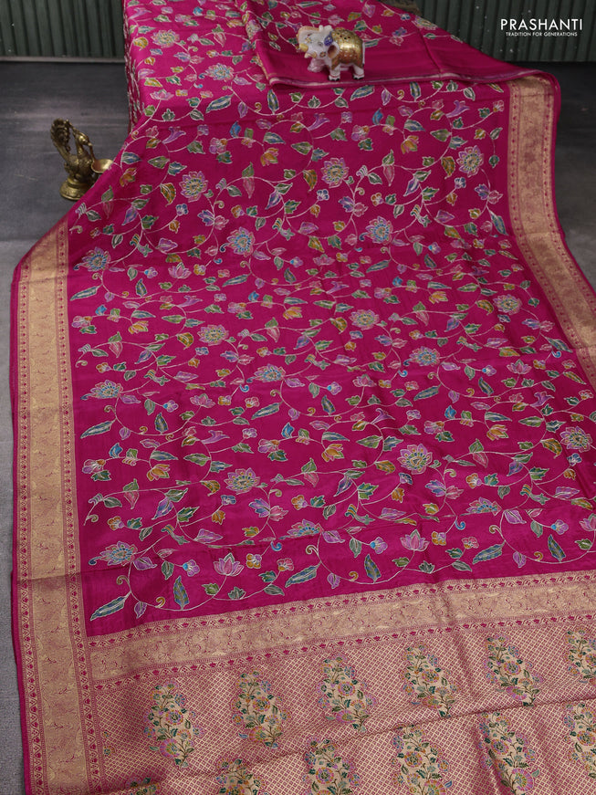 Crepe silk ssaree pink with allover mina weaves & pita work and zari woven border