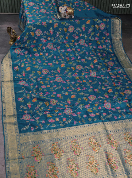Crepe silk ssaree cs blue with allover mina weaves & pita work and zari woven border