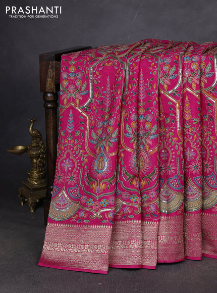 Crepe silk ssaree pink with allover mina weaves & pita work and zari woven border