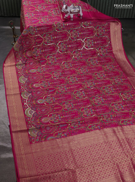 Crepe silk ssaree pink with allover mina weaves & pita work and zari woven border